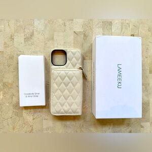 LAMEEKU Wallet Case iPhone 12 Pro‎ 6.7"  Cream Quilted Crossbody NEW